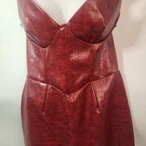 Elegant Red Croc-Embossed Innovare Denim Mini Dress Size S